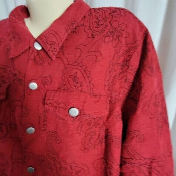 Silkland Blazer Blouse Red 2X 98% Silk embroidered Retro artsy eclectic elegant - Picture 3 of 9